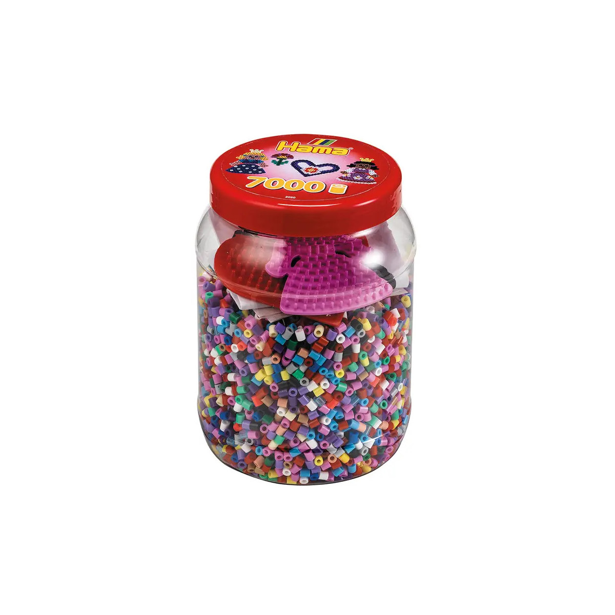 Hama® Bügelperlen Dose pink mit 2 Platten (kleines Herz, kleine Prinzessin) und 7.000 Perlen.