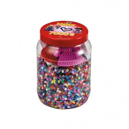 Hama® Bügelperlen Dose pink mit 2 Platten (kleines Herz, kleine Prinzessin) und 7.000 Perlen.