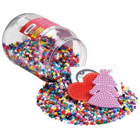 Hama® Bügelperlen Dose pink mit 2 Platten (kleines Herz, kleine Prinzessin) und 7.000 Perlen.