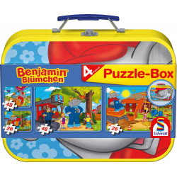 Schmidt Spiele - Benjamin Blümchen, Puzzle-Box, 2x26, 2x48 Teile im Metallkoffer