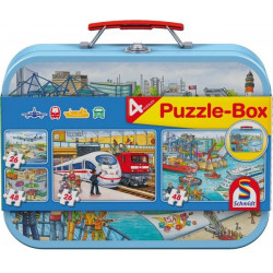 Schmidt Spiele - Verkehrsmittel, Puzzle-Box, 2x26, 2x48 Teile im Metallkoffer