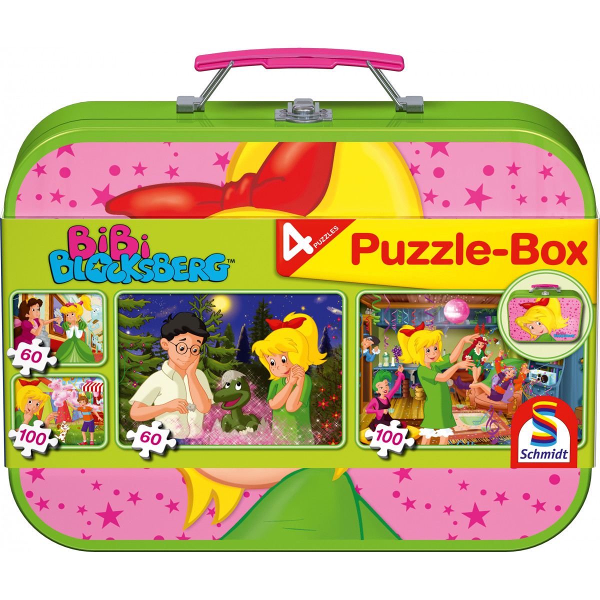 Schmidt Spiele - Bibi Blocksberg, Puzzle-Box, 2x60, 2x100 Teile im Metallkoffer