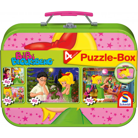 Schmidt Spiele - Bibi Blocksberg, Puzzle-Box, 2x60, 2x100 Teile im Metallkoffer