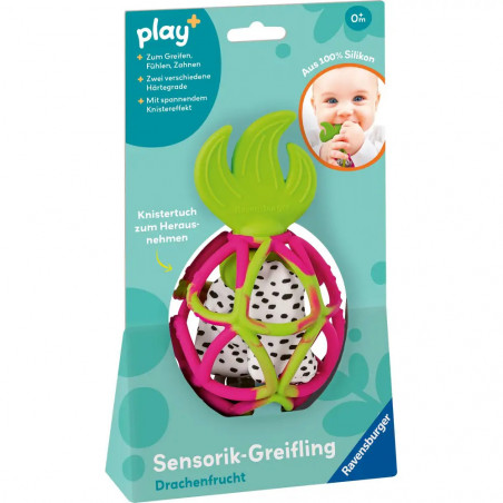 Ravensburger Play+ Sensorik-Greifling: Drachenfrucht, Baby Spielzeug ab 0 Monate, Zahnungshilfe, Motorikspielzeug aus