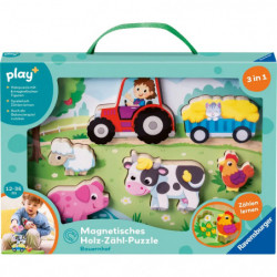 Ravensburger Play+ Magnetisches Holz-Zähl-Puzzle: Bauernhof, Zählspiel und Balancierspiel für Kinder ab 1 Jahr