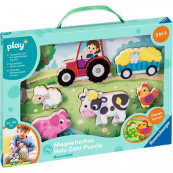 Ravensburger Play+ Magnetisches Holz-Zähl-Puzzle: Bauernhof, Zählspiel und Balancierspiel für Kinder ab 1 Jahr