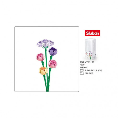 Sluban Pleyerid Blume Pfingstrose mit Vase Flasche 198 St. Klemmbausteine - Bauspielzeug M38-B1101-17
