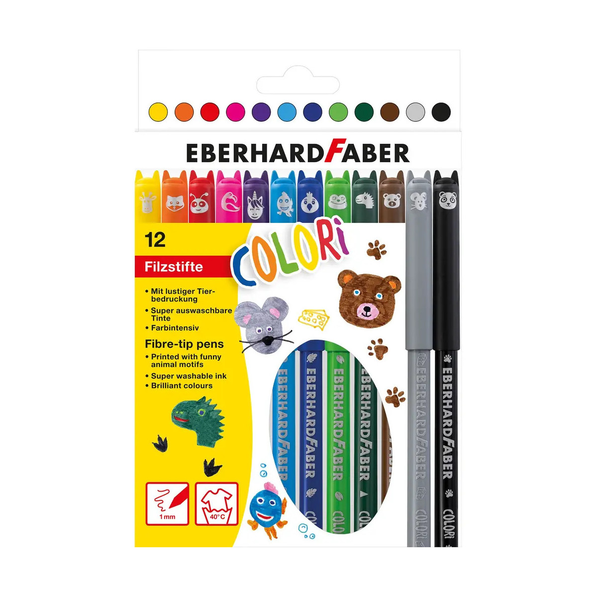 EBERHARD FABER Filzstifte Animal Colori 12 Farben 1 bis 2mm