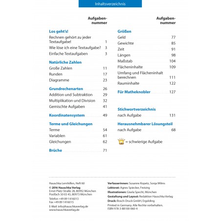 Hauschka Verlag - Textaufgaben Mittel-/Hauptschule 5. Klasse, A5- Heft