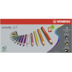 STABILO woody 18er Kartonetui Farbstift wasservermalbar Multitalent-Stift